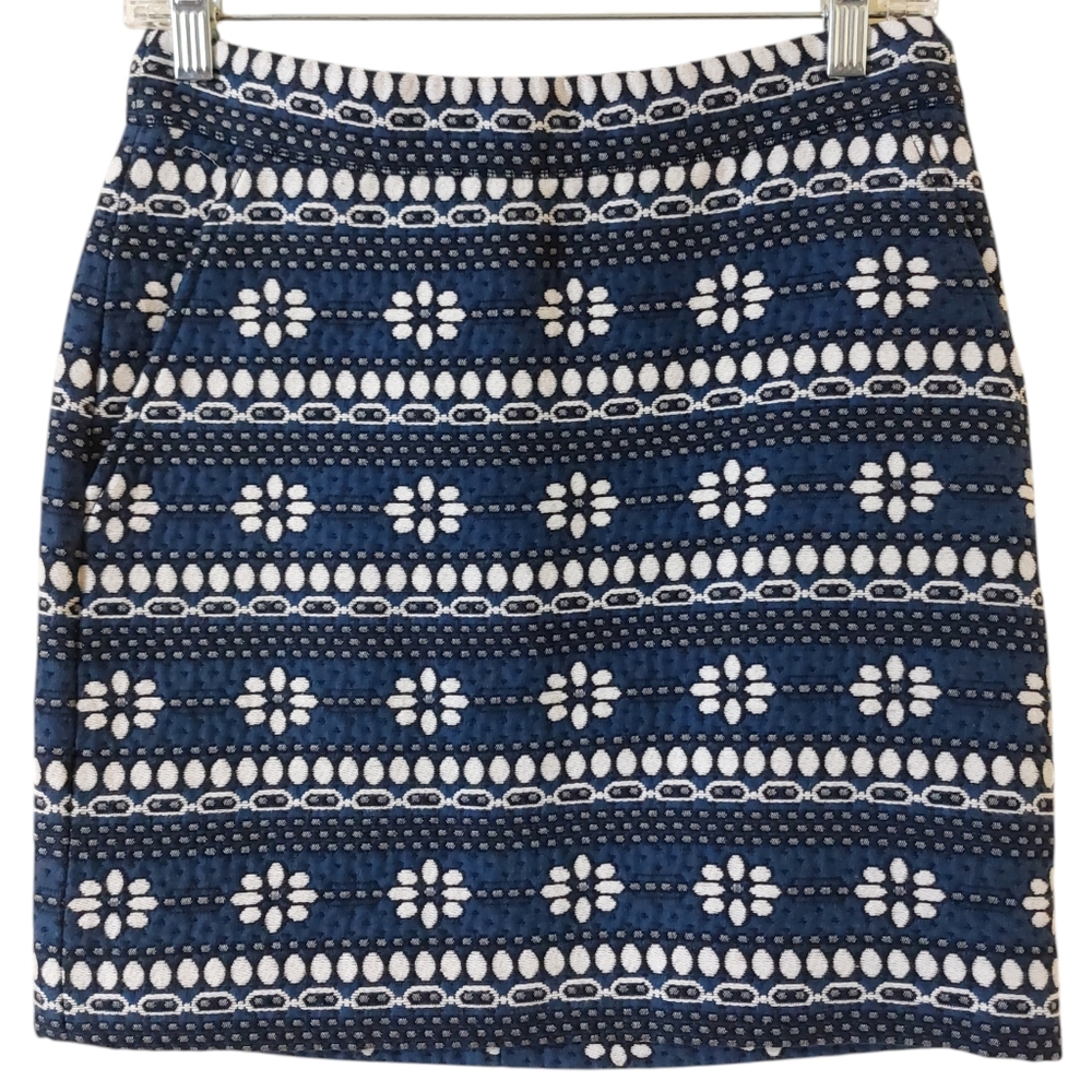J. Crew Blue & White Floral Jacquard Mini Skirt with Pockets Size 00 Work Wear
